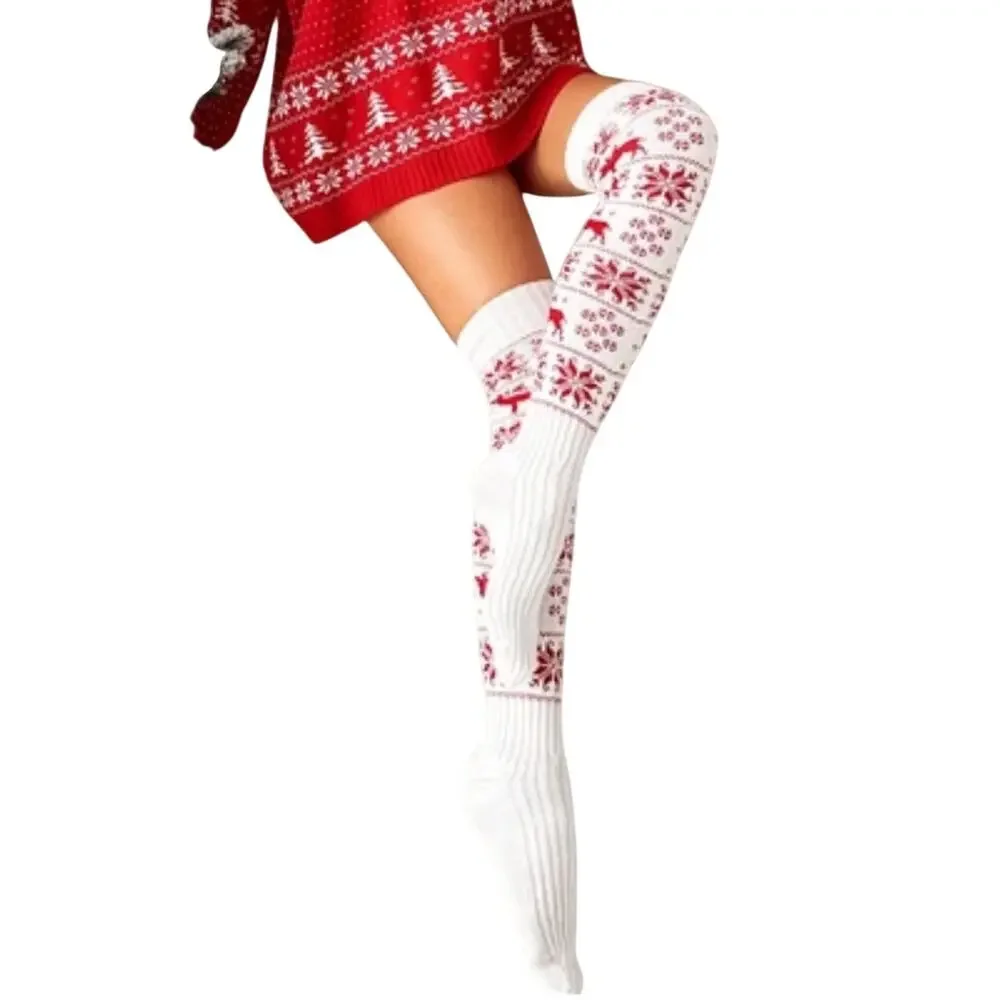 Christmas Women Warm Knitted Stockings Thigh High Over the Knee Cut, Size OS